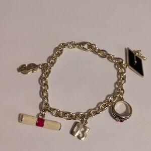 Vintage Gold Graduation 03 Charm Bracelet With Class Ring Diploma Cap Money Sign